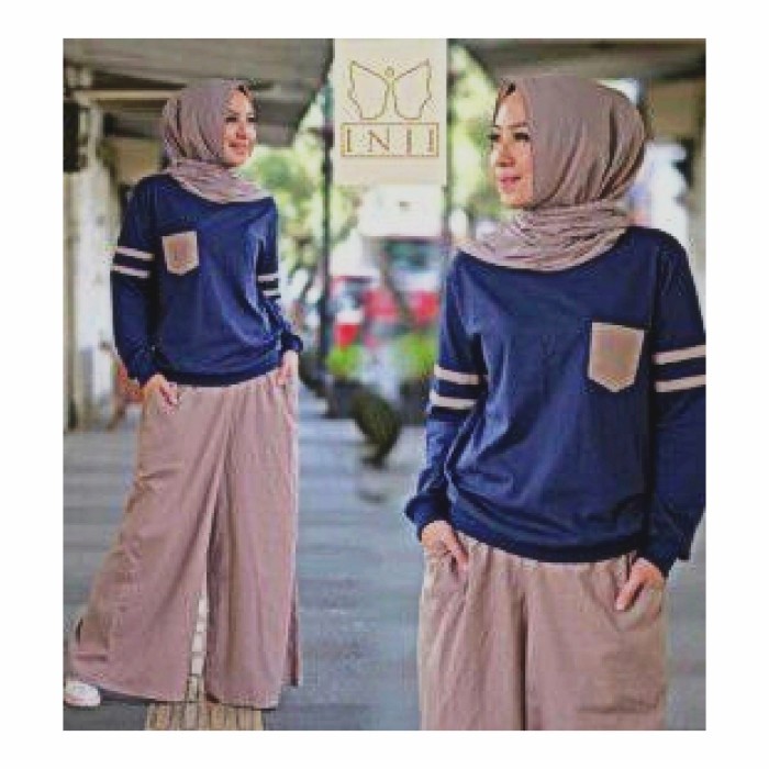 setelan baju remaja inji navy kombinasi kulot coksu set trendy sha vt
