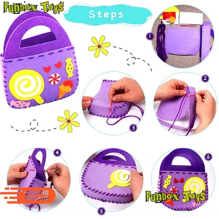 

(MOF) DIY Non Woven Handmade Bag Craft Mainan Motorik Membuat Tas Flanel - Pink Kids