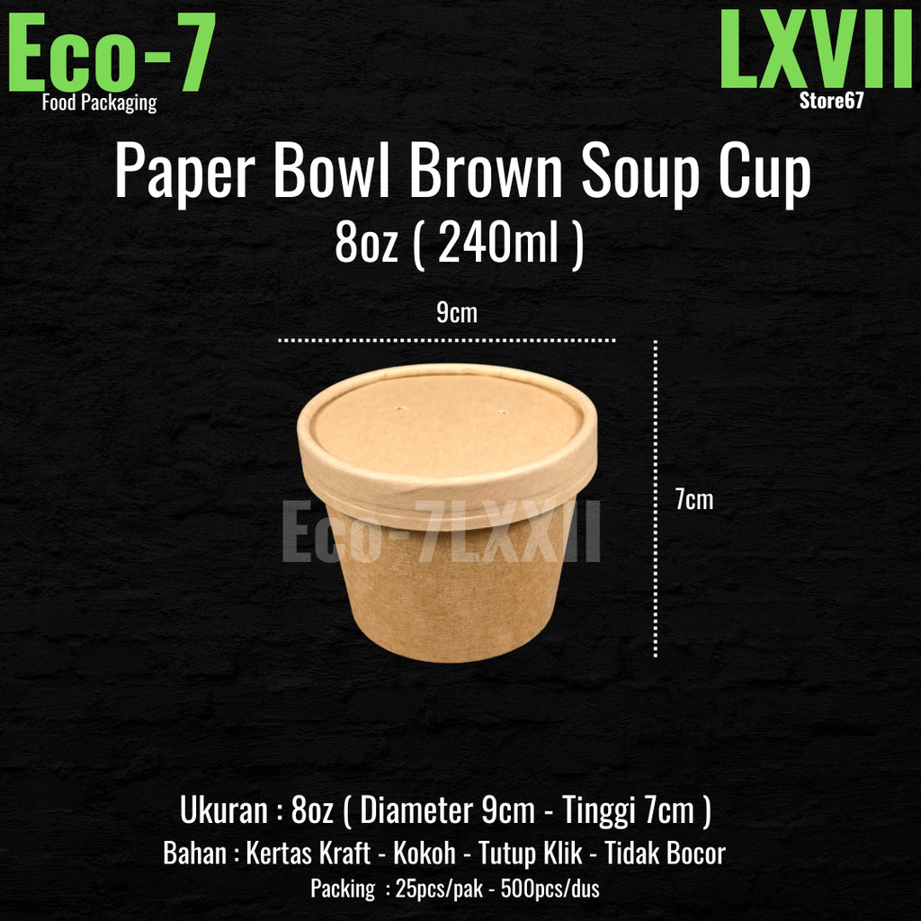 Paper Cup Brown Kraft 16oz + Lid - Soup Cup, Ice Cream Cup