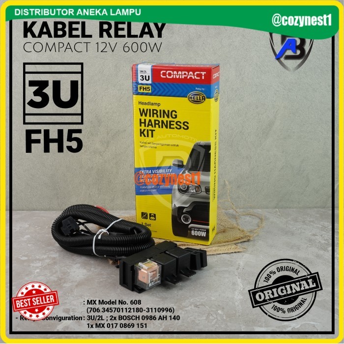 Promo Kabel Relay Set HELLA Lampu Depan Headlamp Mobil H4 3 Relay Original