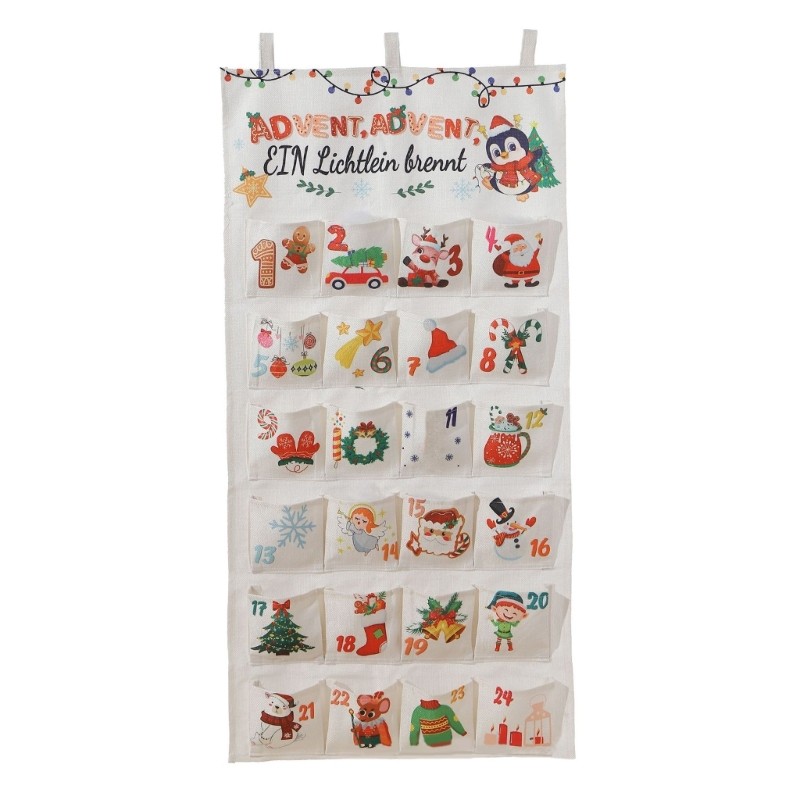 

Canvas Christmas Countdown Calendar with 24 Fillable Pocket Wall Hanging Advent Decoration Handmade Present Bag