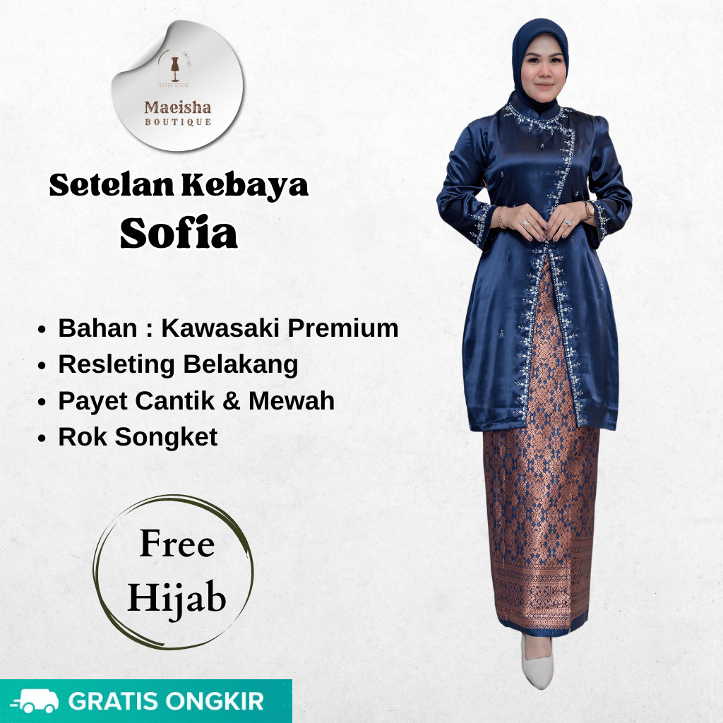 Free Hijab Set Kebaya Sofia Rok Songket / Kebaya Kondangan / Kebaya Modern / Kebaya Wisuda