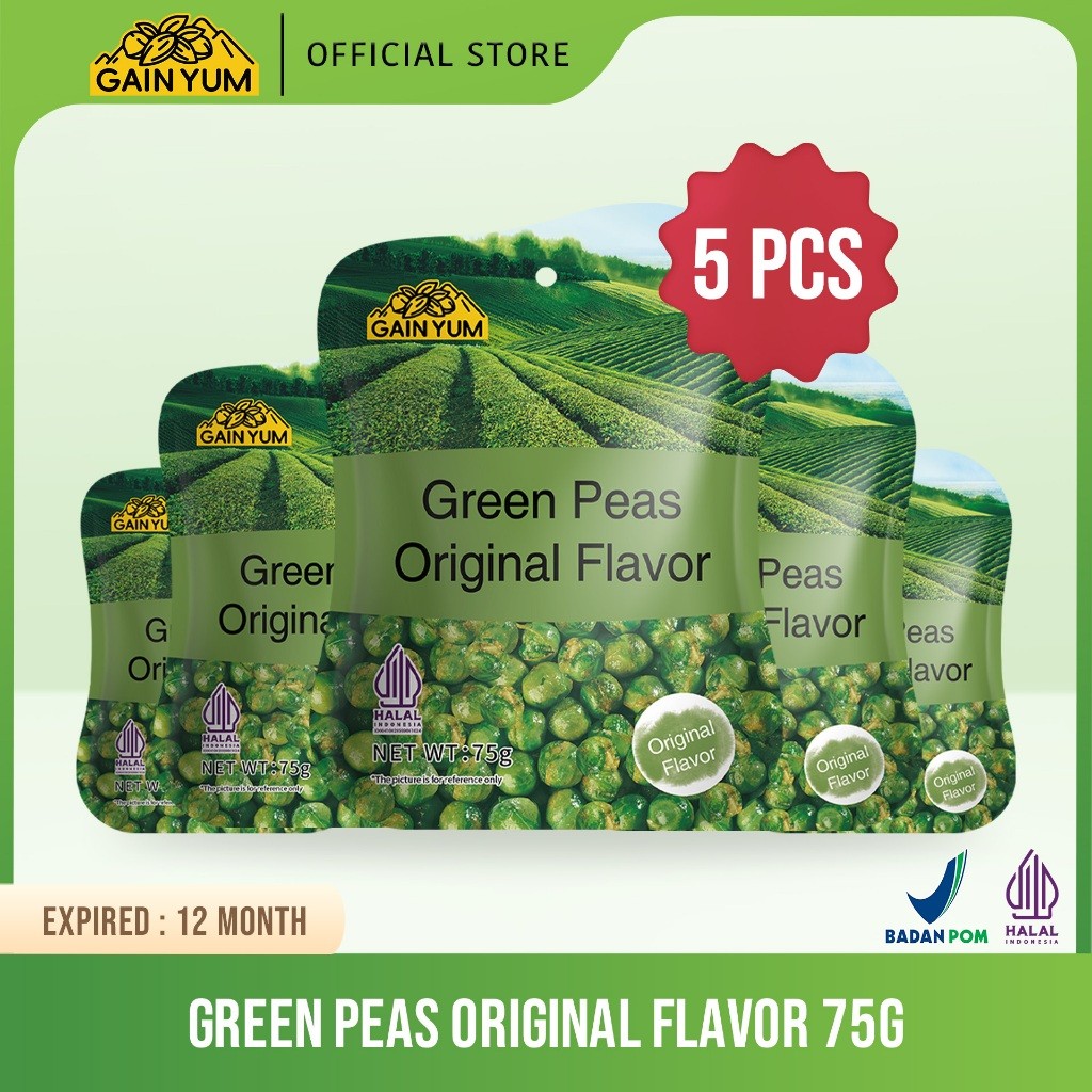 

Gain Yum - 5 pcs Kacang Polong Rasa Original Kam Yuens Green Peas Original Flavor 75G [Chinese Version]