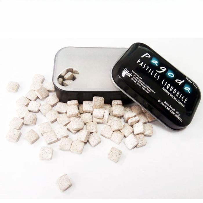 

PAGODA PASTILES LIQUORICE SUGAR FREE Permen Pelega Tenggorokan KOTAK HITAM BPOM FRESH MINT LOW KALORI 20gr