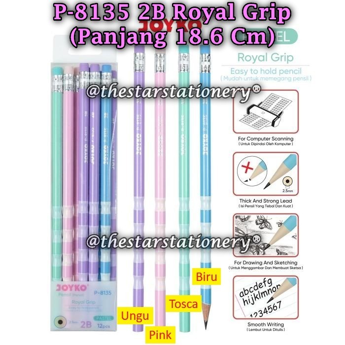 

(1 Pak/12) GROSIR Pensil JOYKO P-8135 / Pencil Pensil Joyko P-8135 2B Royal Grip (Pak/12)