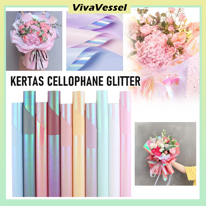 

Hologram Flower Wrapping Paper/20 Lembar Kertas Cellophane Glitter/Kertas Bunga Wrapping Paper