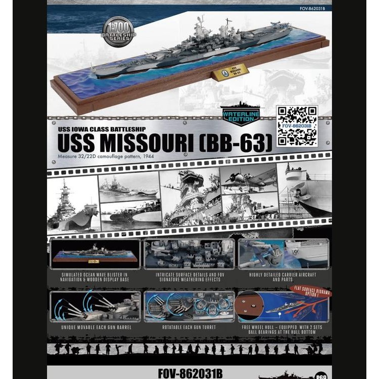 FOV-862031B - Forces Of Valor 1/700 Iowa Class Battleship, USS Missouri (BB-63), Waterline display v