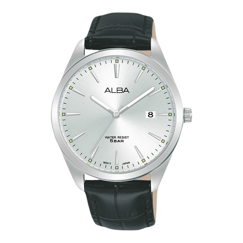 Promo Original 100% Jam Tangan Pria Alba AS9R03X1 Men Silver Dial Black Leather Strap AS9R03
