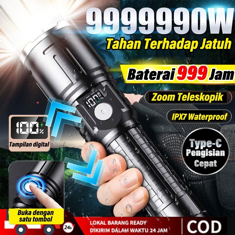 【Gratis Ongkir】Tampilan Digital Senter LED Tactical 100000 Lumens Xhp 50 - Kualitas Cahaya Super Ter