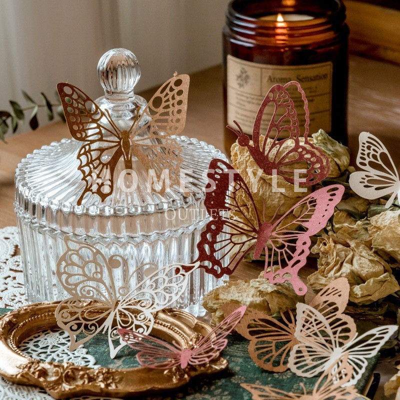 

Grosir 12Pcs Dekorasi Kupu-Kupu Berongga 3D Dekorasi Dinding Stiker Kupu-Kupu Logam Ruang Tamu Untuk