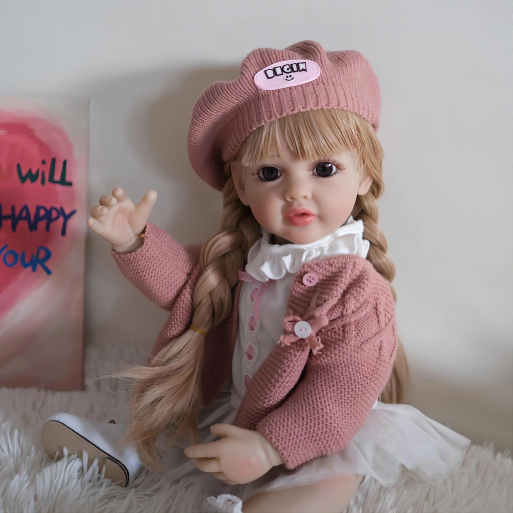 Reborn Baby Doll Full Body Silicon Betty 55 CM Long Hair Silicone Waterproof Toddler Girl Doll Princ