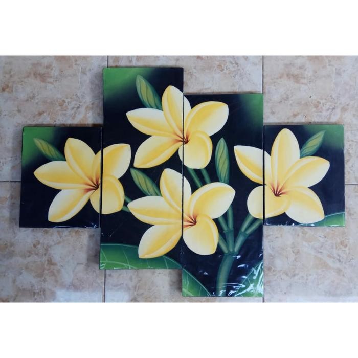 lukisan panel bunga Kamboja putih Bali - Kuning