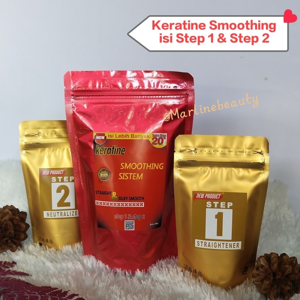 Keratine Smoothing Sistem Pelurus Dan Pelembut Rambut Step 1 & Step 2 / Obat Rebonding/ Obat rambut