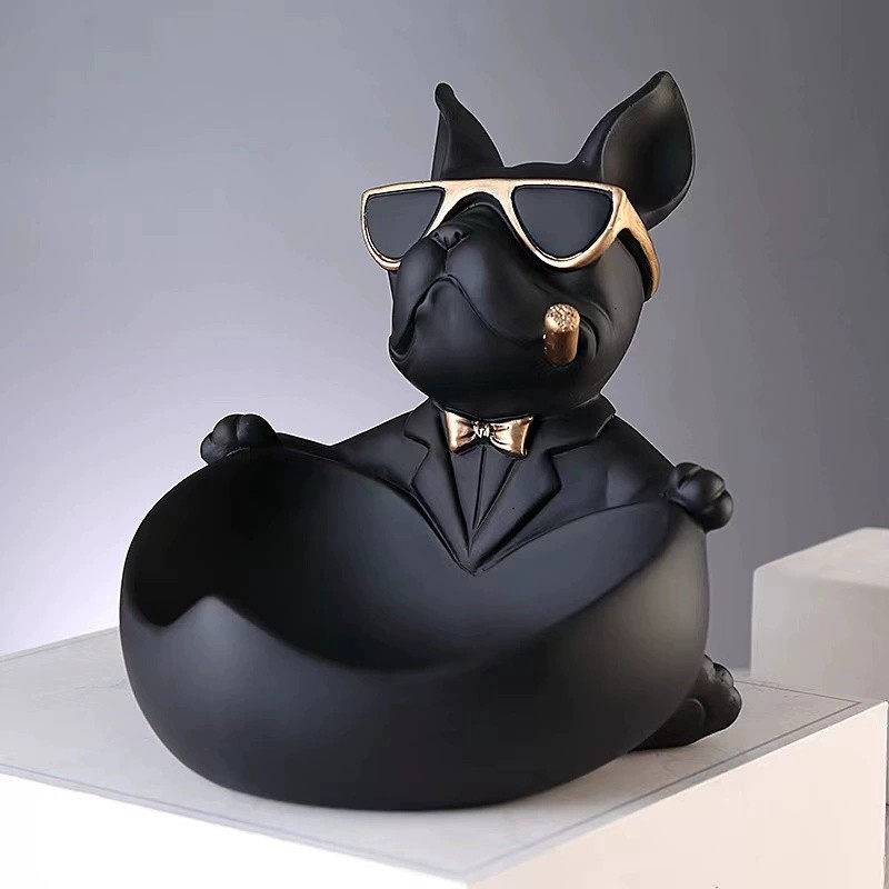 

French Bulldog Resin Sculpture Dog Statue Decoration Statue Storage Coin Piggy Bank Entry Key Snack Holder Home Decor