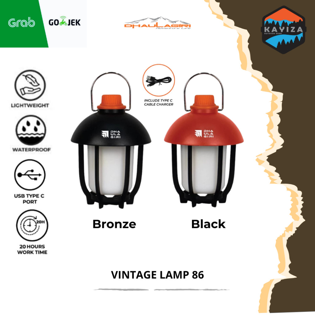 Lampu camping dhaulagiri 86 rechargeable vintage lamp waterproof - lampu lentera gantung anti air - 