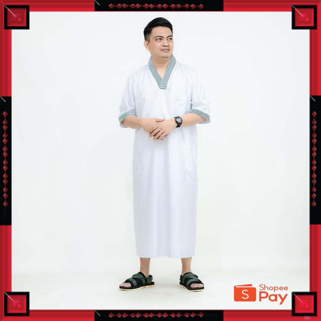 [PREMIUM ORIGINAL] Jubah pria dewasa lengan pendek maroko kerah v bahan katun