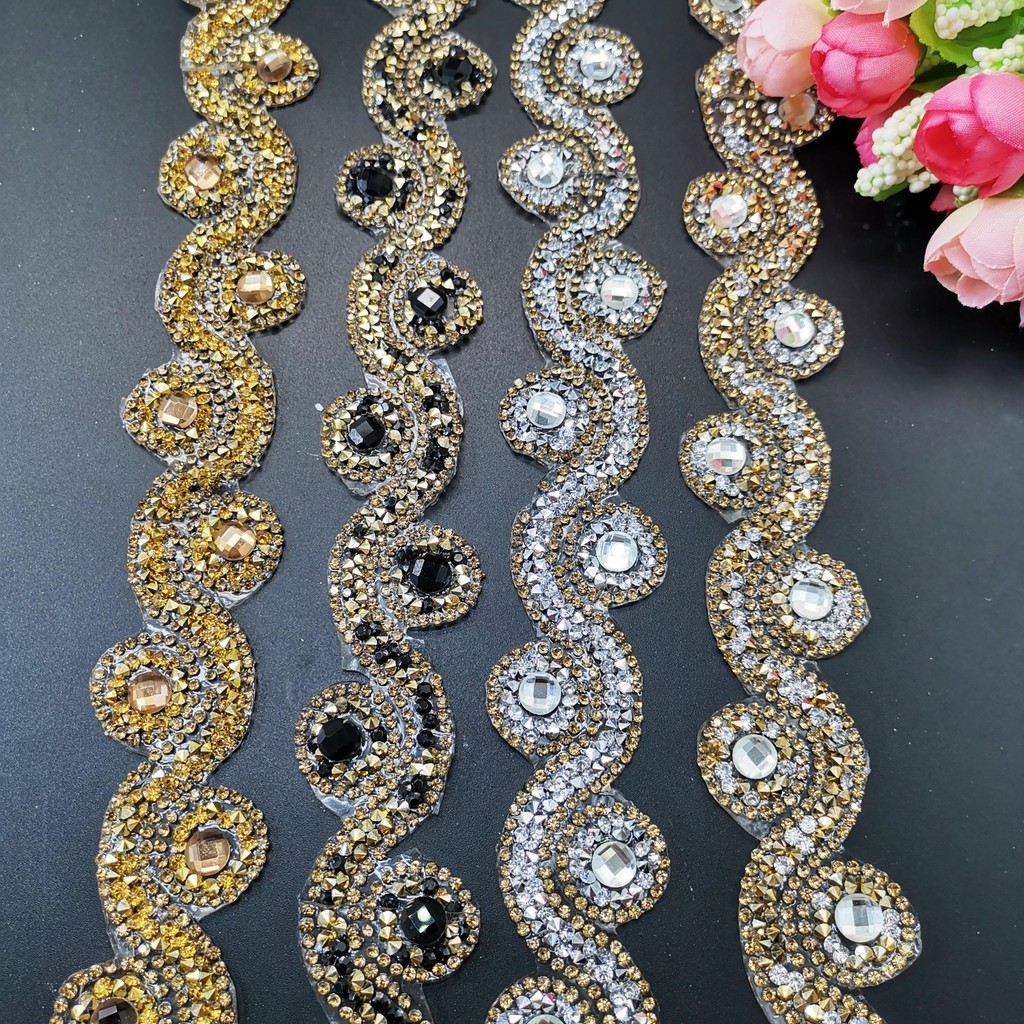 

1Yard african Lace Trim Fabric Ethnic Lace Ribbon Round Rhinestone Tassel Beads Pendant Collars Accessories