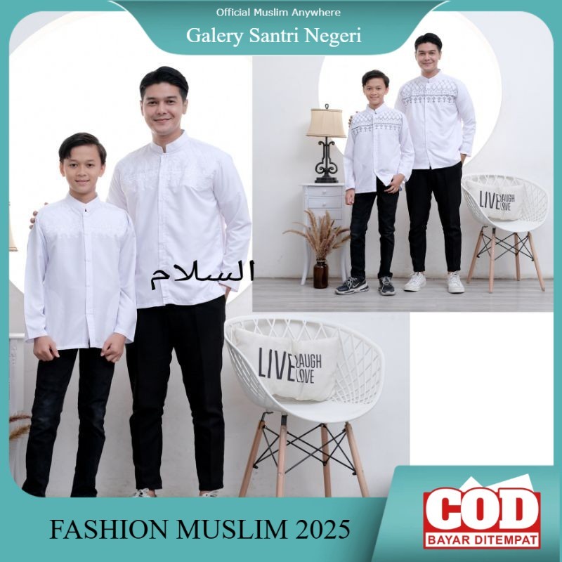 baju koko couple putih bordir anak dan bapak lengan panjang