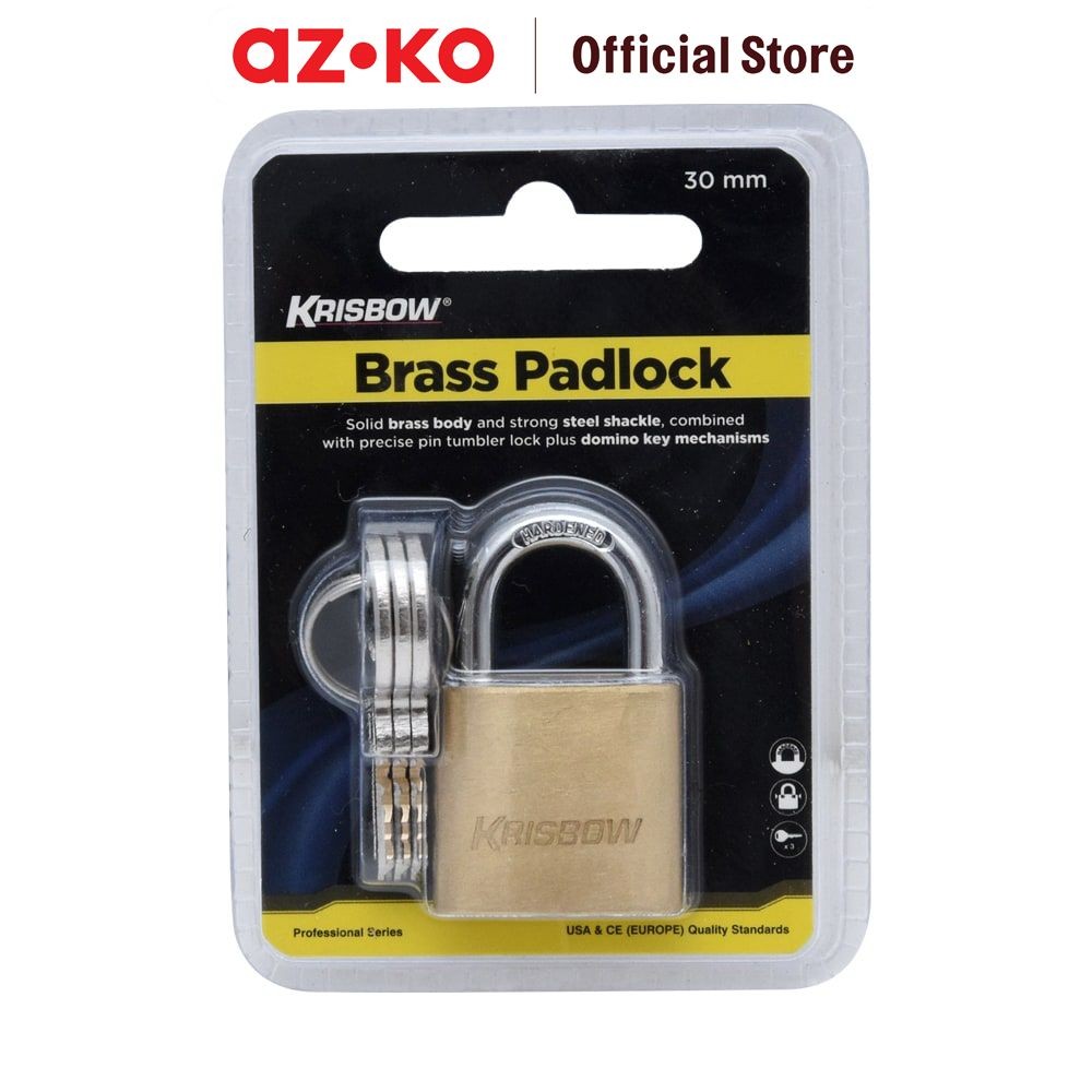 AZKO Krisbow Gembok Kuningan Bc9030 3 cm Waterproof Padlock Gembok Pintu Pager Rantai Pengunci Penga