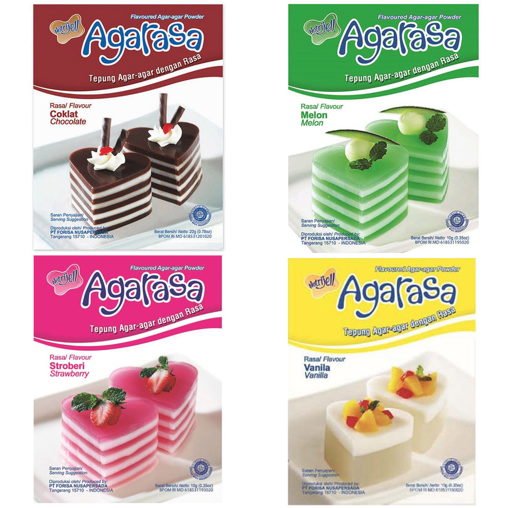 

[1 BOX ISI 6 SACHET] Agarasa Box Nutrijell Coklat Melon Stroberi Vanila Agar Agar Plain Agarasa Rasa