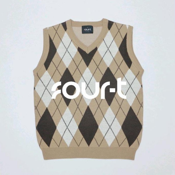 SALE -Fall in vest women rompi rajut wanita knit pria unisex argyle korea - Cream, XXL