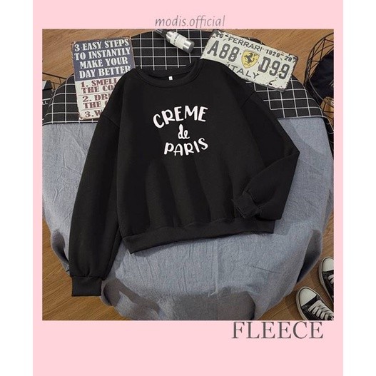 Sweater Crewneck Wanita Lengan Panjang Creme De Paris Fleece