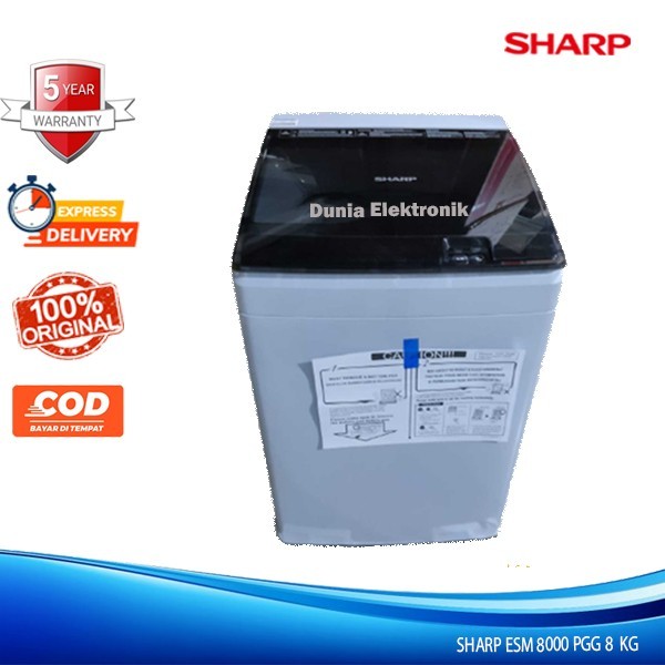 SHARP Mesin Cuci 1 Tabung 8KG ESM 8000 PGG AUTO TUB CLEAN Zero Presure ESM8000 8 KG OTOMATIS