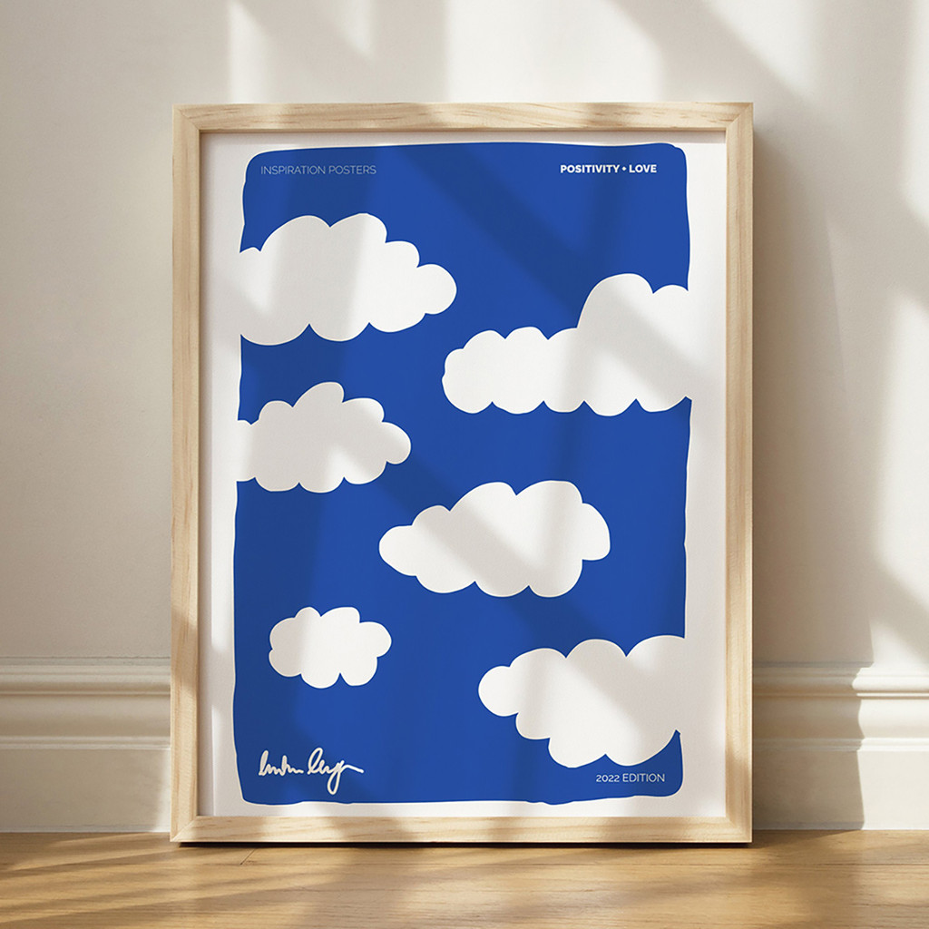 

White cloud with blue background Modern cartoon Canvas Print Painting Poster Living Room Bedroom Porch Bedside Home Wall Decor