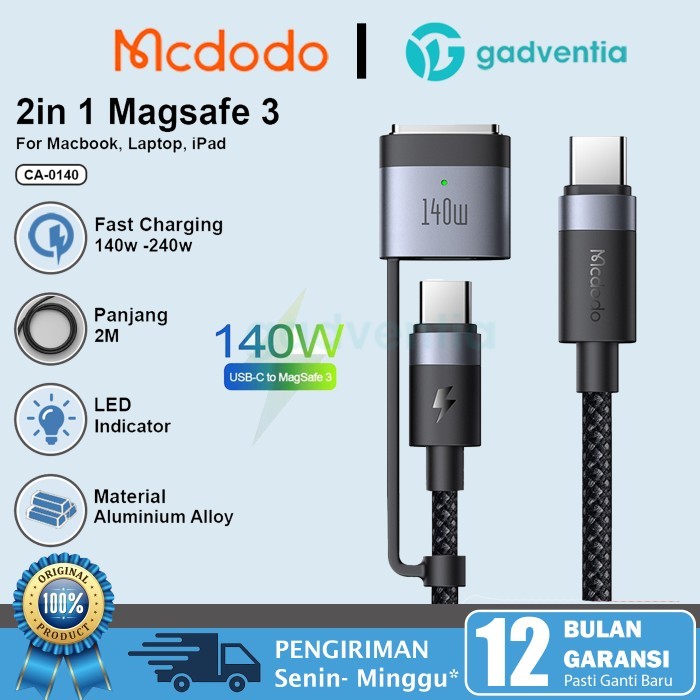 MCDODO Kabel Charger Macbook Air Pro M2 USB C To Magnetic Cable 140w - CA-0140 2in1
