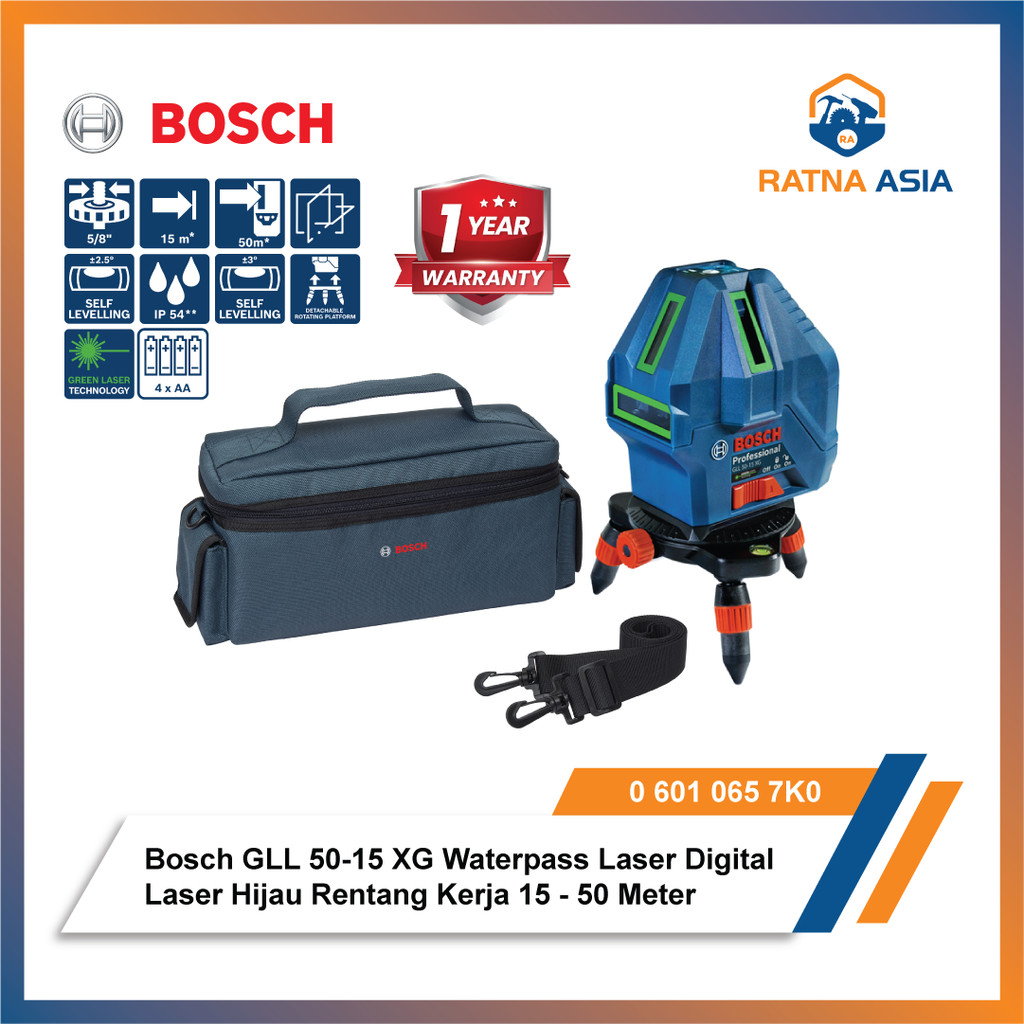 Bosch GLL 50-15 XG Laser Line Level Hijau Waterpass 50 Meter