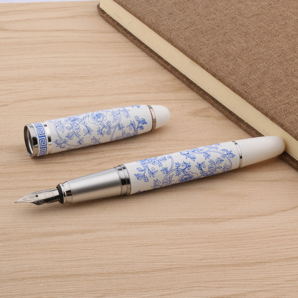

Fountain Pen Blue And White Porcelain Flowers Metal Medium Nib Ink Pens for Writing
