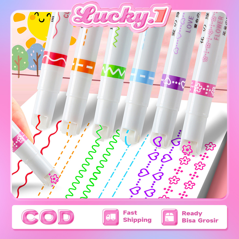 

6Pcs/Set Pulpen Roller Pen /Line / Shape / Pattern Color Pen /Spidol Garis Aesthetic Warna Warni/Spidol gambar garis warna cute/Spidol Garis Aesthetic