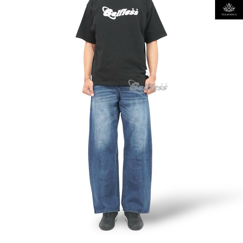 SELFLESSANDCARE - Celana Denim Fade Loose Fit Selvedge Wash Spray Whisker Fading