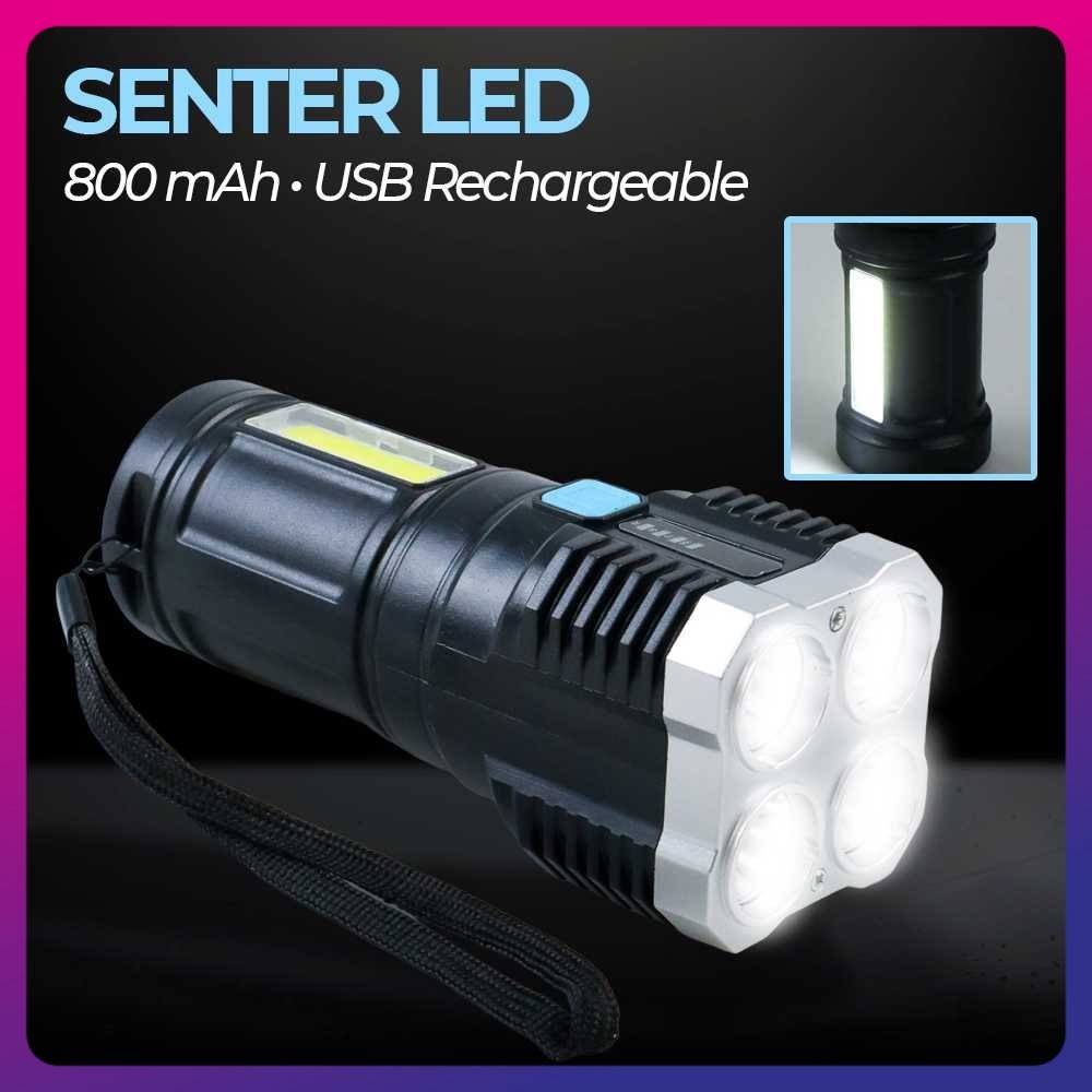 Senter LED Flashlight USB Rechargeable 4 XPE COB - L-S03