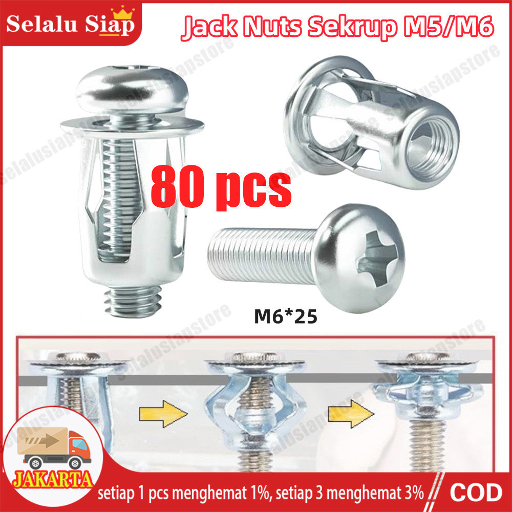 80PCS Jack Nut - Rivet Plat Metal Mur Baut Drat Sekrup Fisher M6 25mm Skrup/1000pcs Angkur Multi Fun