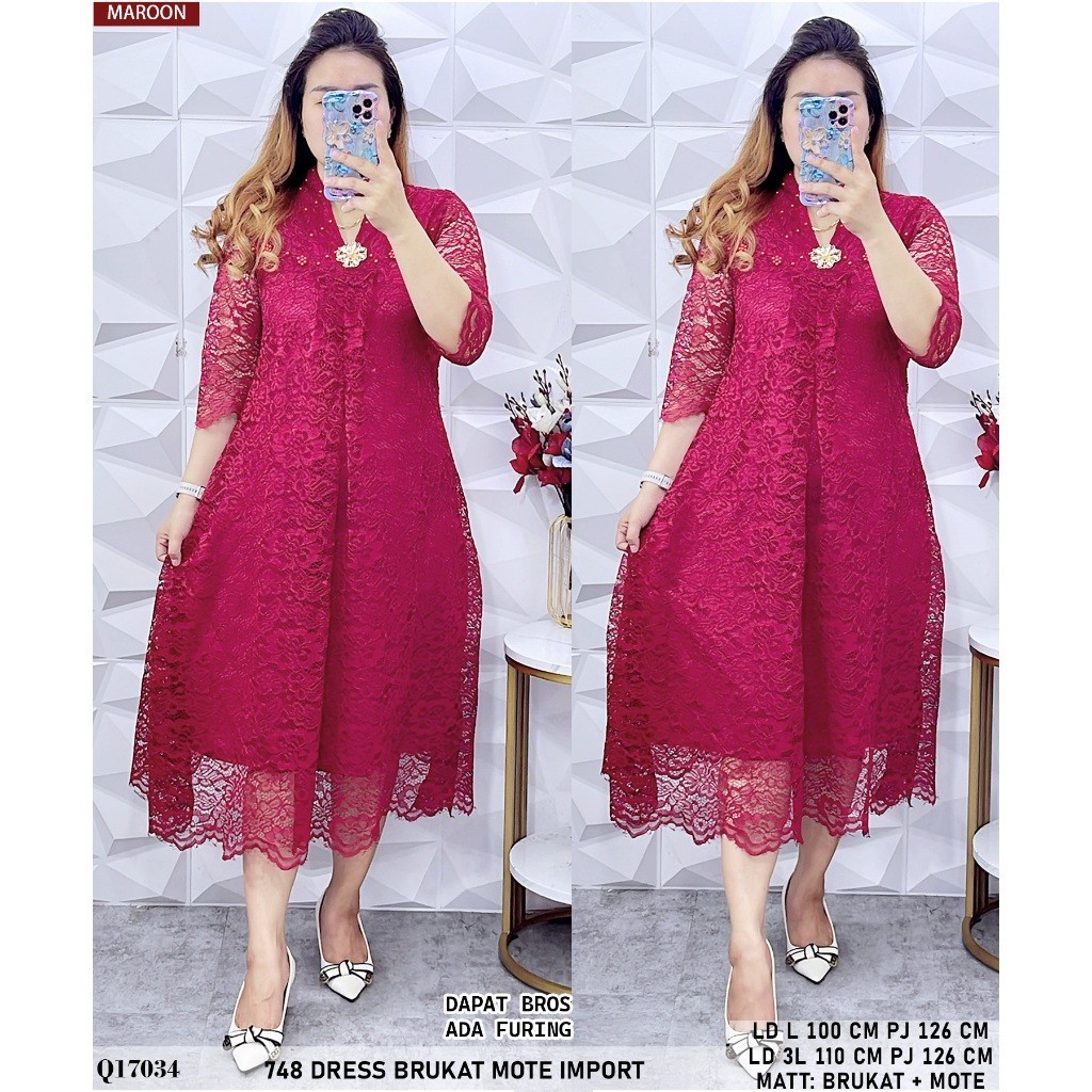 ES DRESS BRUKAT PREMIUM KARTINI BABYDOL LEHER V RESLETING BELAKANG TANGAN LURUS