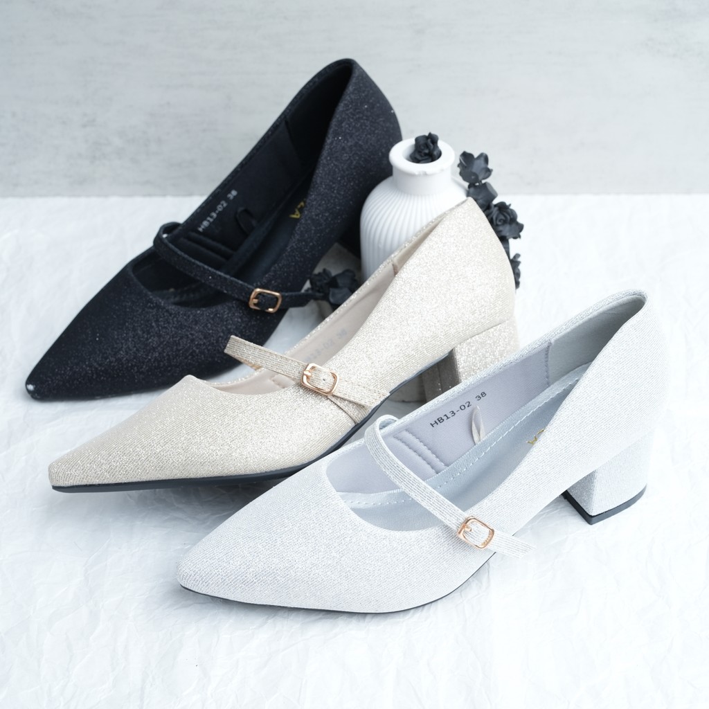 Peter Keiza Sepatu Wanita Pantofel dengan Bahan Glitter dan Tali Tengah Kekinian HB13-02
