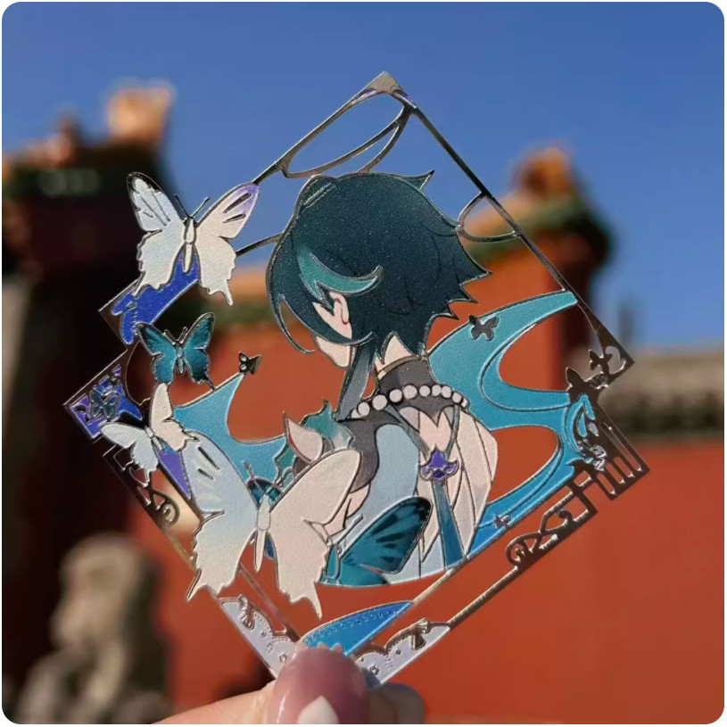 

2024 Anime Genshin Impact Metal Bookmark Cartoon Figure Xiao Button Pendant Cultural and Creative Gift