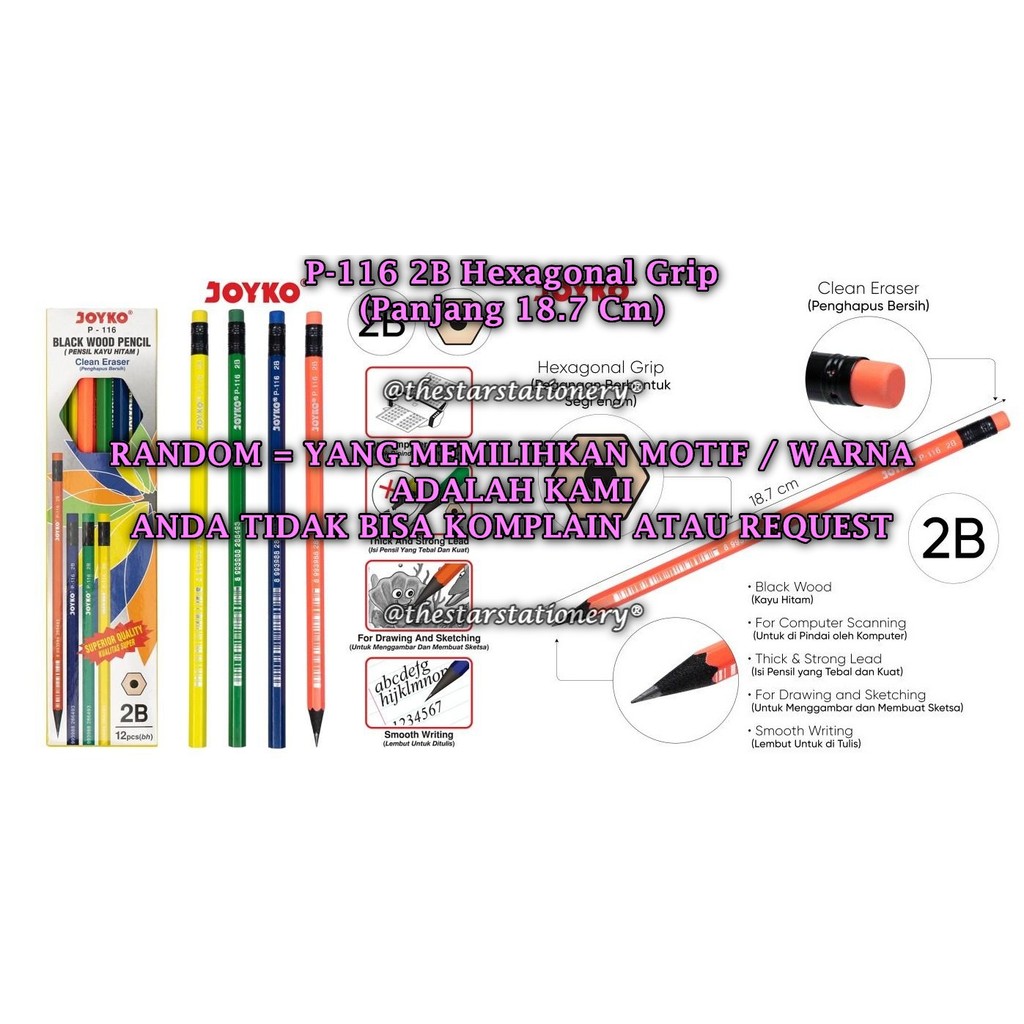 

(1 Biji) GROSIR Pensil JOYKO P-116 2B / Pensil Pencil Joyko P-116 2B RANDOM (1 Biji)