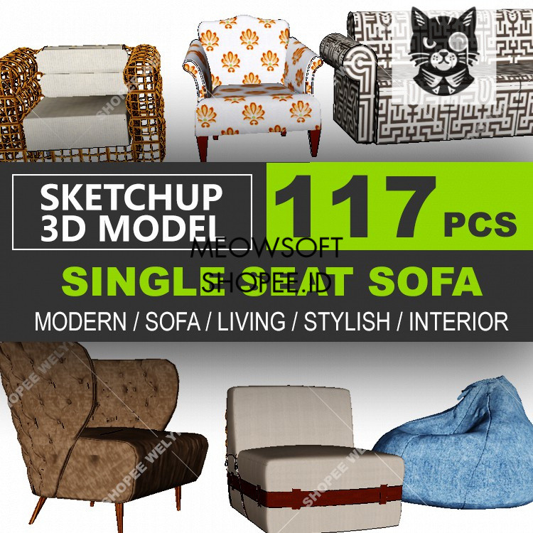 SketchUp | 2021 3D Model Single Seat Sofa 117 for home interior design | Exclusive Material Library