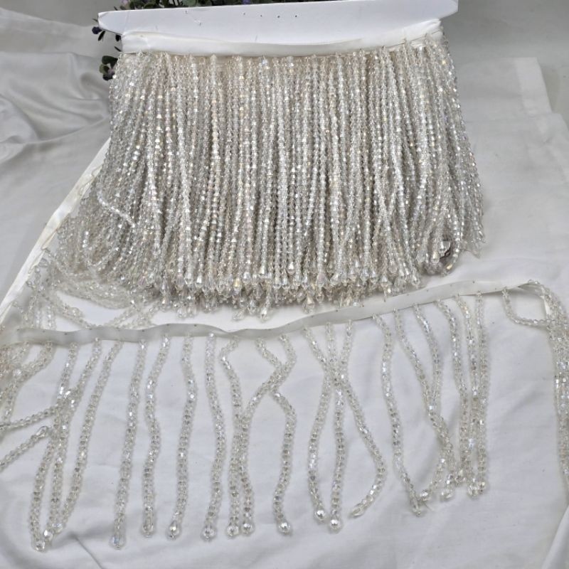 RUMBAI CEKO uk.15cm renda tassel kristal di jual PER 10 CM