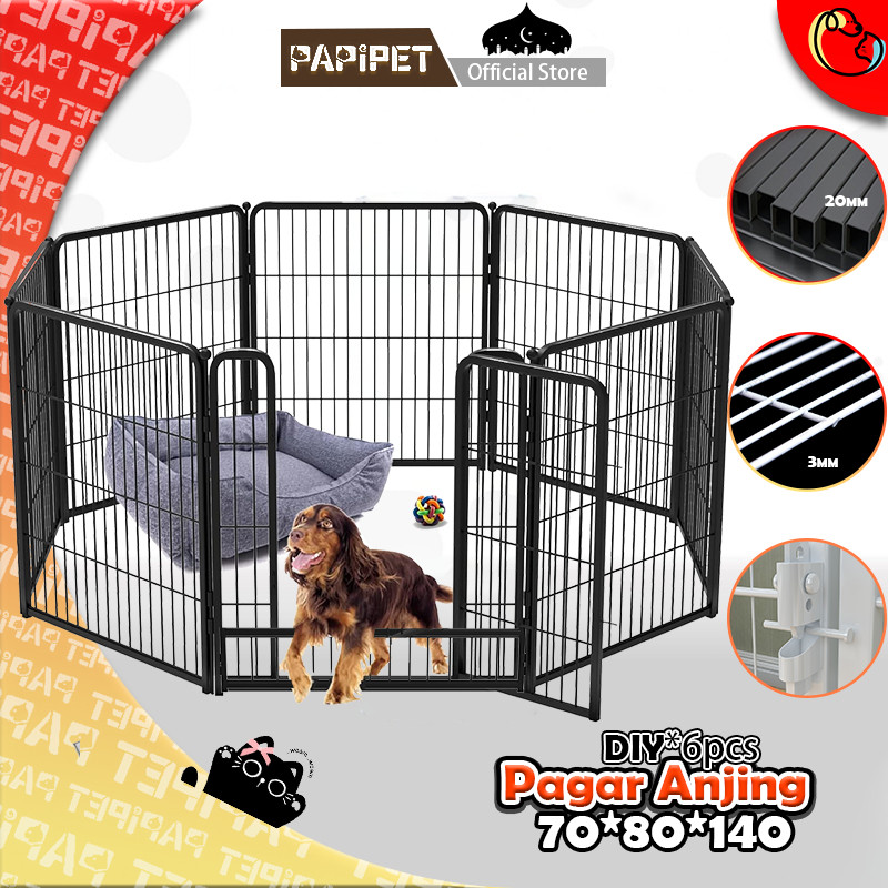 Pagar Anjing Modular Besi Anti Karat Pagar Perlindungan Hewan Peliharaan Kandang Anjing 60x60/120x60