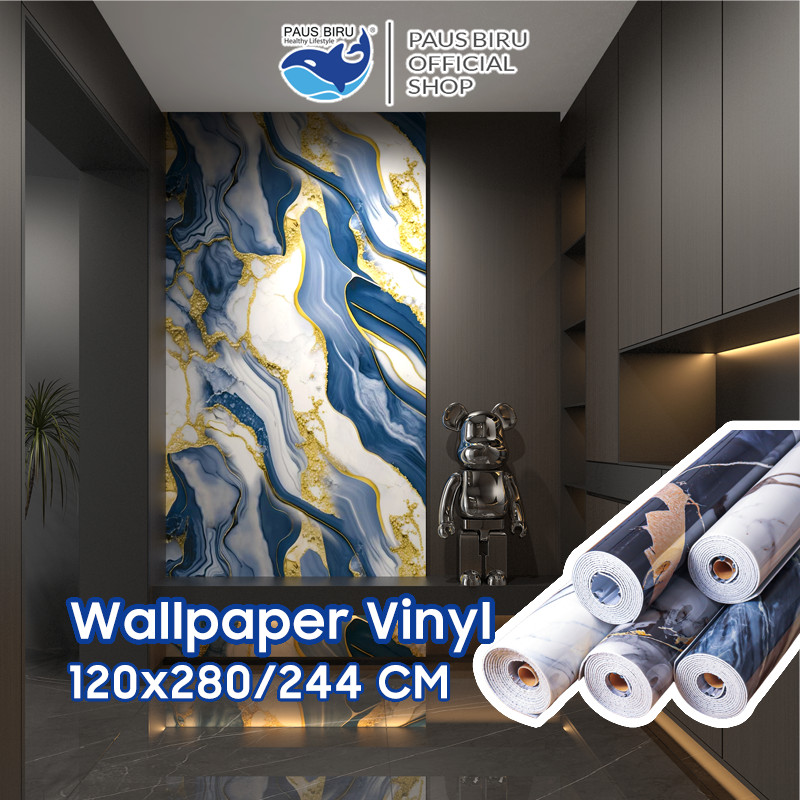 Paus Biru - Wallpaper Dinding Motif Vinyl Marble Foam Roll Sticker Kamar Dekorasi PET 120 x 244cm/12