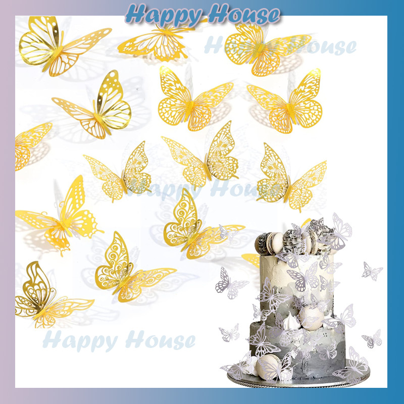

12pcs Stiker Dinding Desain Kupu-Kupu Hollow 3D Untuk Sticker Murah