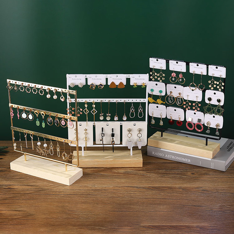 

3-Tiers 72 Holes Earring Display Holder,Metal 3 Layers Jewelry Storage Organizer Wood Base Stand Tree,Ear Stud Rack Gift