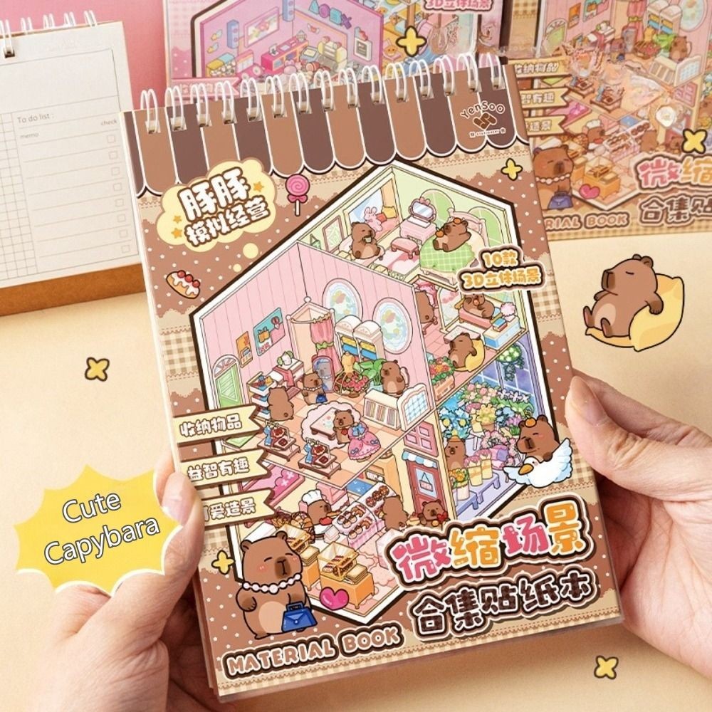 

New 3D Landscape Sticker Book PET Cute Capybara Miniature Scene Stickers 10 Scenes DIY Pocket Scene Kit Birthday Gifts