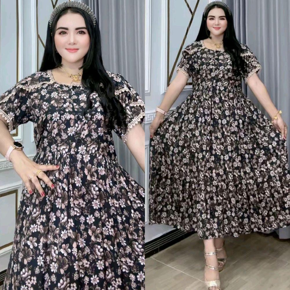 Mikan List Renda | Dress Wanita Kancing Depan | Lengan Pendek | Adem & Manis