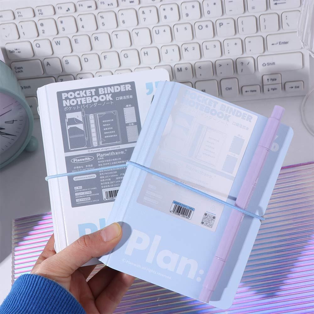 

Practical 44 Sheets Mini Pocket Notebook 6 Ring Loose Leaf Mini Portable Handbook Waterproof Cover White Blue Diary Book Student