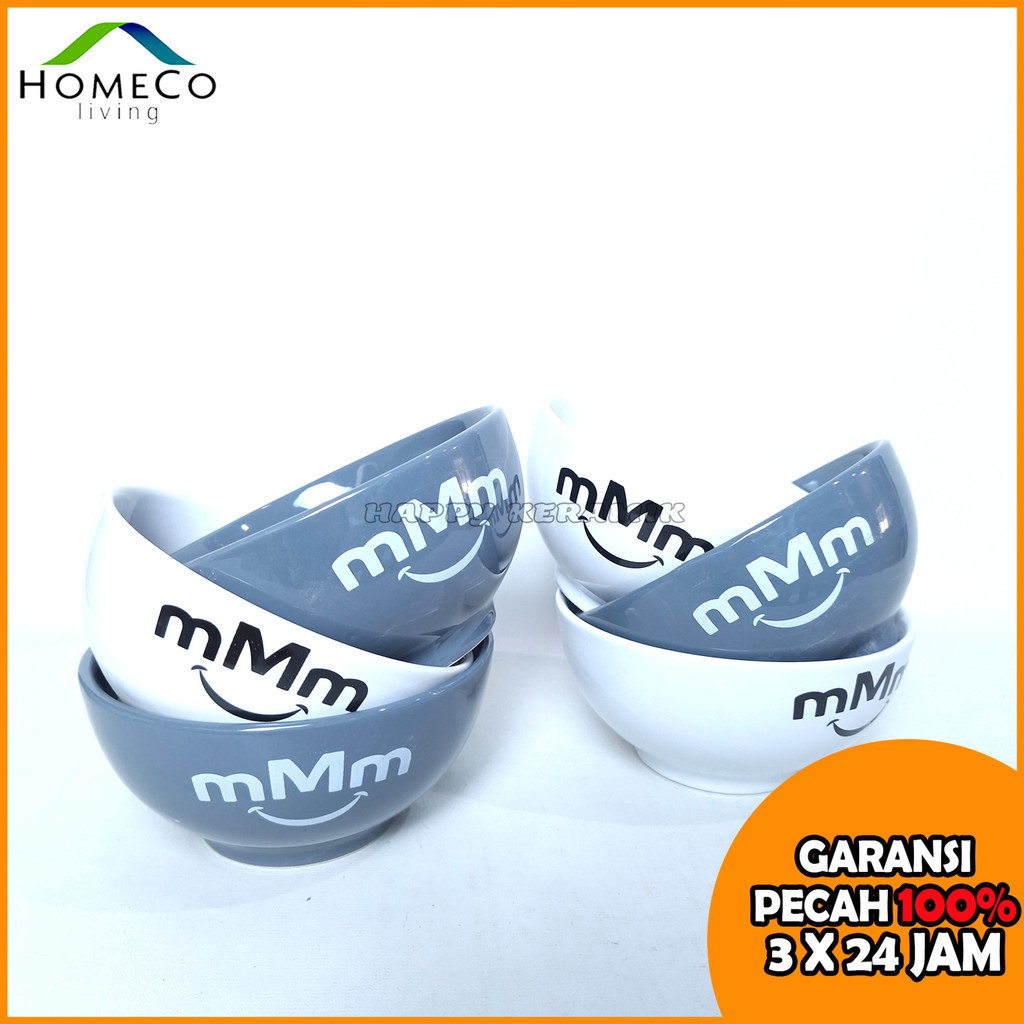 HOMECO Mangkuk Keramik 6 Inch - BOWL MONOCHROME | Tahan Panas & BPA Free