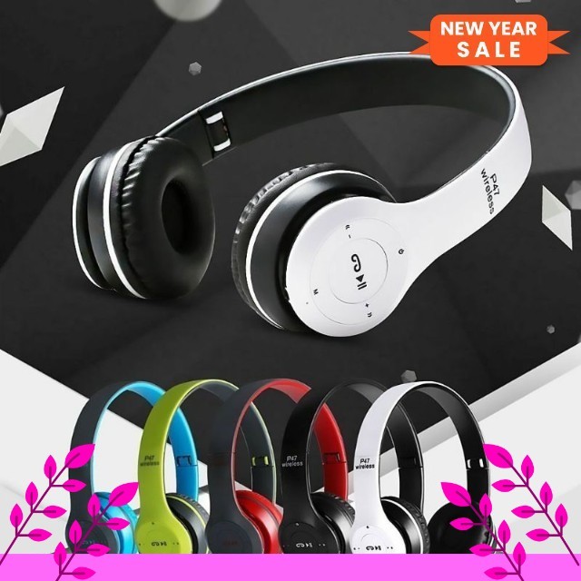 HEADSET HANDSFREE HEADPHONE HANDFREE EARPHONE BLUETOOTH P47 BANDO GAMING WIRELESS BASS MURAH ORIGINA